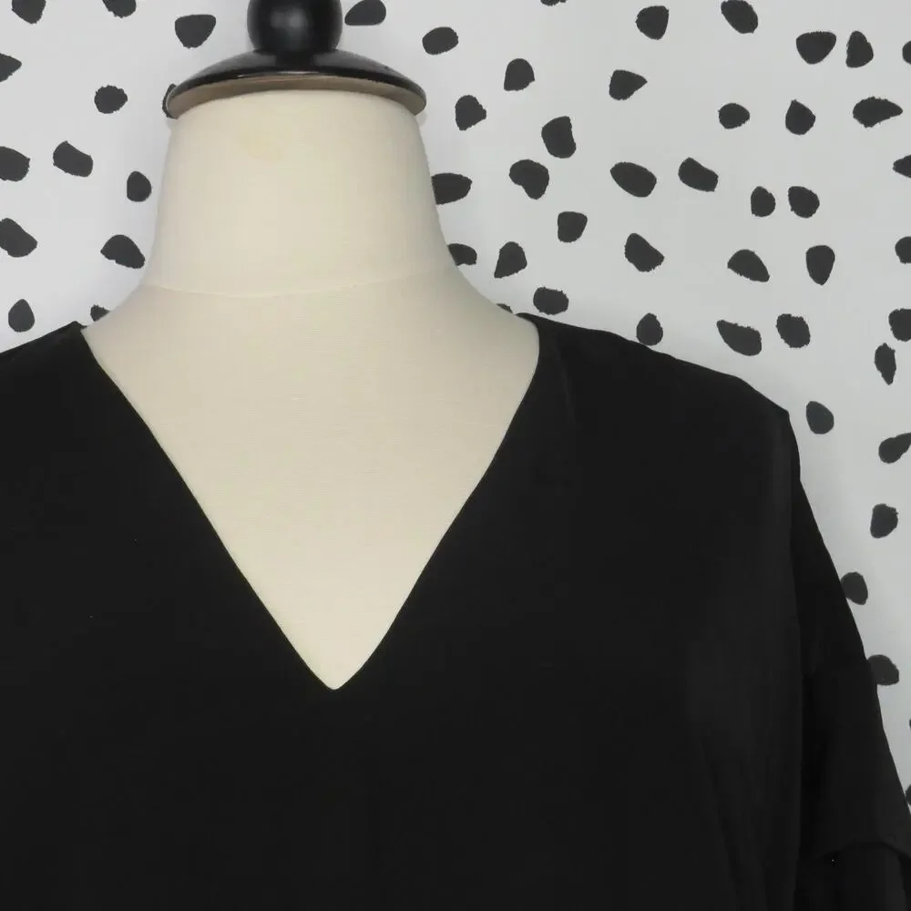 City Chic Black Double Frill Ruffle Sleeve V-Neck Tunic Dress - Picture 4 of 10